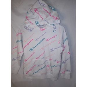 Champion Pullover Hoodie Sweater White Multicolored Youth Kids- Large